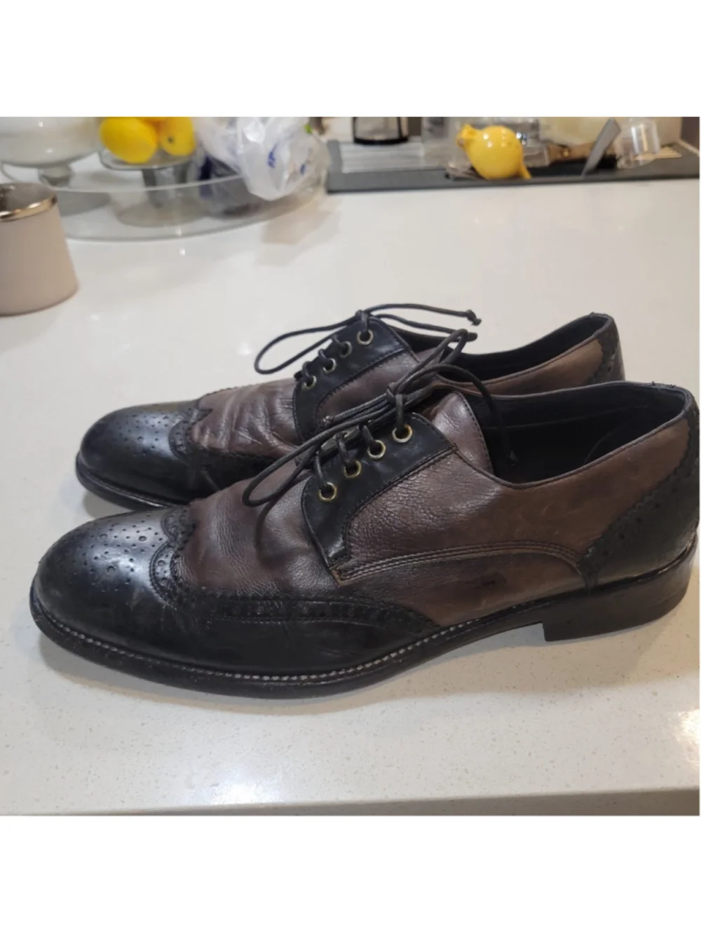 John Varvatos Men's Lace-Up Black/Brown Oxford Genuine Leather Shoes Size 10.5